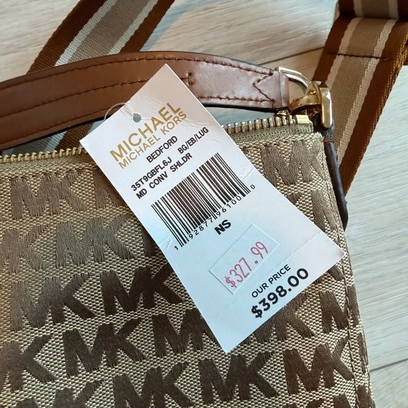 Michael Kors Signature Jacquard Bedford Medium Hobo Shoulder Bag Luggage Purse - Picture 6 of 12